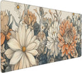 Japanese Minimalist Floral Desk Mat Vintage Botanical Flower Mouse Pad Beautiful Flowers Desk Pad 35.4”x15.7” Cute Floral Gaming Mouse Pad with Non-Slip Rubber Base Stitched Edge for Home Office Work