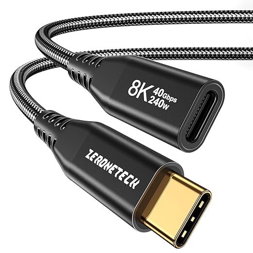 ZeroneTeck 40Gbps USB 4 Extension Cable 1.65FT, Supports [8K Video, PD 240W Charging, 40Gbps Data] Doubles The Speed of USB C 3.2 Gen 2 Male to Female Extender for SSD, iPhone 17/16/15, PSVR2, iPad