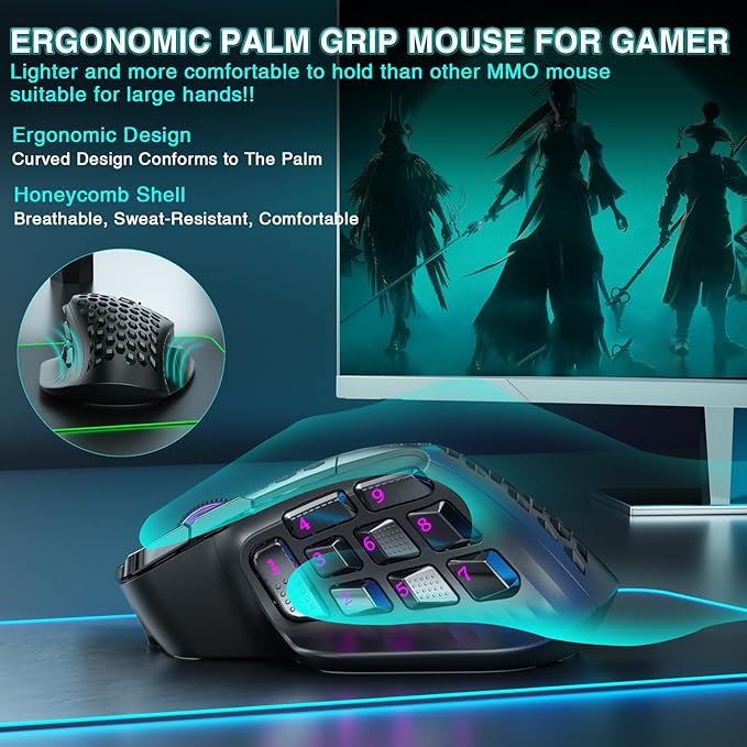 SOLAKAKA SM809 Pro MMO Gaming Mouse with 9 Side Buttons,24000 DPI RGB Mouse for Gamer,16 Programmable Macros MMO Mouse,Black