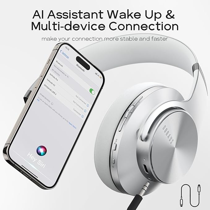 DOQAUS Bluetooth Headphones Over Ear, 90H Playtime, 3 EQ Modes, HiFi Audio, ENC Mic, Reinforced Durable Frame & Soft Earpads for Extended Wear, Phone, PC, Travel