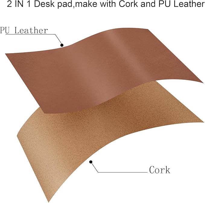 Chihein 39" x 20" 3XL Desk Mat with Cork & PU Leather, Dual Sided Desk Pad, Waterproof Computer Desk Mat for Gaming, Office, Home (Cork/Light Brown)