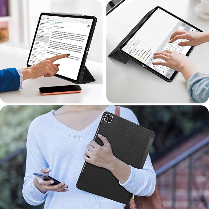 Soke Case for iPad Air 13 Inch (M3/M2) 2025/2024,iPad Pro 12.9 2022 2021(6th 5th Generation) - [Slim Trifold Stand + Auto Wake/Sleep],Protective Hard PC Back Cover (Black)