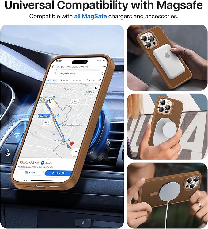 Magnetic for iPhone 15 Pro Max Case[Compatible with MagSafe][Military-Grade Drop Protection][Anti-Yellowing]Shockproof Protective Translucent Matte Cover for iPhone 15 Pro Max Phone Case,Brown