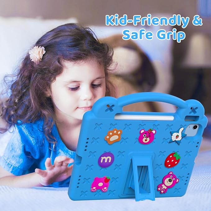 for iPad A16 11th 10th Generation Case 2025 2022 for Kids Boys, with Shoulder Strap Cute DIY Figures Kids Friendly Shockproof Handle Stand Protective Case Cover for Apple iPad 11th 10th Gen,SkyBlue