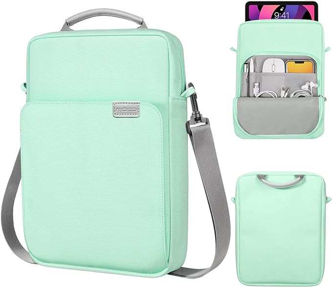 MoKo 9-11 Inch Tablet Sleeve Bag Handle Carrying Case with Shoulder Strap Fits New 11-inch iPad Pro M4/iPad Air M2, iPad 10th 10.9, i-Pad 9/8/7th 10.2, iPad Air 5/4th 10.9, Tab S8/S9 11, Mint Green