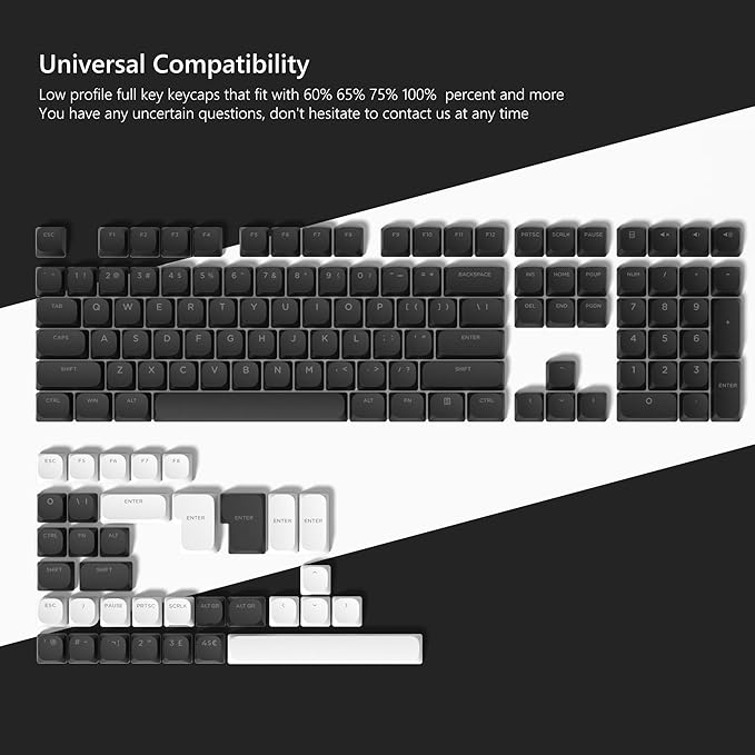 Womier Low Profile Keycaps for Mechanical Keyboard, Black Shine Through Keycaps, PBT Keyboard Key caps 60% 65% 75% 96% 100% for Cherry Gateron MX Switches, Black Backlight