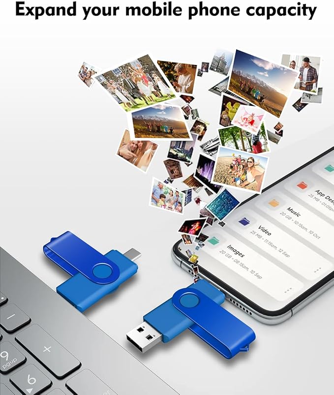 AreTop 4GB USB C Flash Drive Dual USB 2.0 Flash Drive 4GB USB Drive Swivel Design 2-in-1 Portable Type-C Memory Stick for Android Smartphone, Computers, MacBook, Tablets, PC, 1 Pack (Blue)