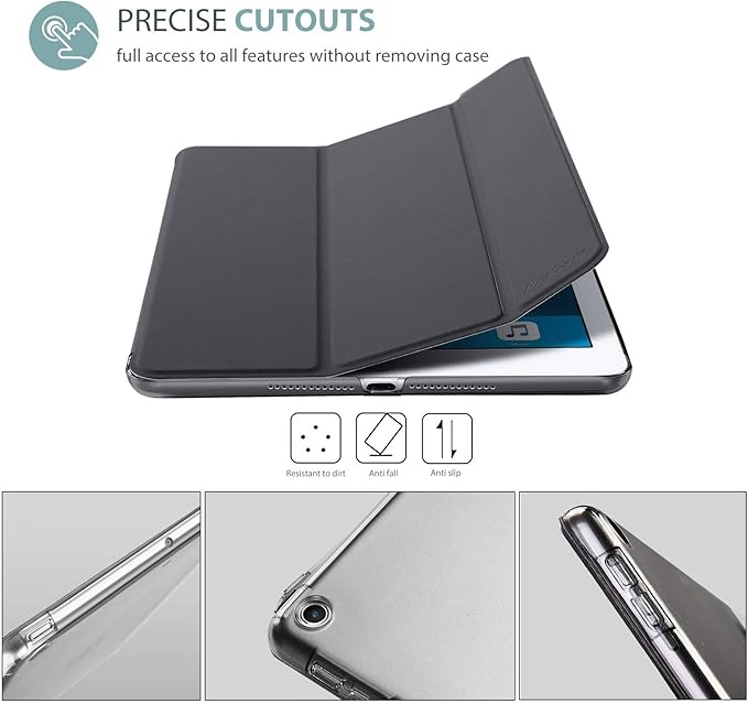 ProCase Smart Case for iPad 9.7 Inch iPad 6th/5th Generation 2018 2017(Model: A1893 A1954 A1822 A1823), Ultra Slim Lightweight Stand Cover with Translucent Frosted Back -Grey