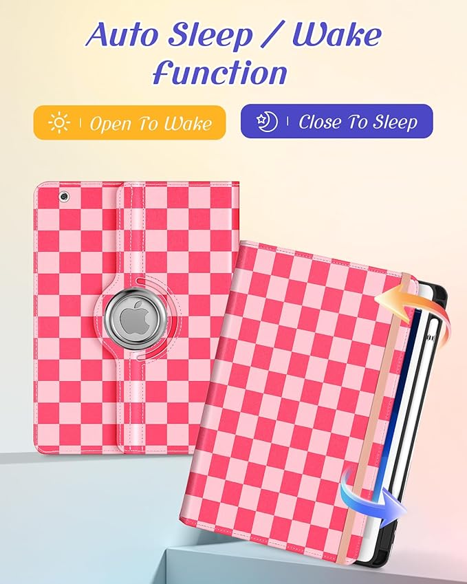Kidcube for iPad 9th/8th/7th Generation Case 10.2 Inch - for Women Girls Cute Rotating Stand Folio Cover with Pencil Holder & Card Slot Girly Plaid Unique Design Teens for iPad 9th/8th/7th Gen Cases