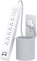 Surge Protector Power Strip 25FT, 10-in-1 with 6 AC Outlets 4 USB Ports(2 USB-C), Ultra Flat Plug Braided Extension Cord, Wall Mountable, 1080J Surge Protection, ETL Listed, White