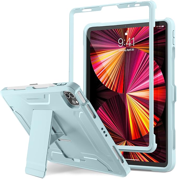 DTTO for iPad Pro 11 inch Case 2022(4th Gen)/2021(3rd Gen), [Screen Protector] Dual Layer Full Body Protection Cover with Pencil Holder, Also Fit iPad Pro 11'' 2020&2018/iPad Air 5/Air 4 - Sky Blue