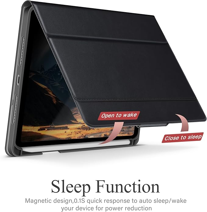 auaua Case for iPad mini 7 (A17 Pro), iPad mini 7th/6th Generation (2024/2021 8.3-inch), with Front Pocket Pencil Holder, Typing Angle Muti-Stand Magnetic Closure Auto Sleep/Wake (Black)