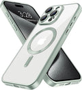 Hython Magnetic Clear for iPhone 15 Pro Max Case with Camera Lens Protector [Compatible with MagSafe] Plating Edge Slim Soft TPU Cover Protective Phone Case for iPhone 15 Pro Max 6.7", Matte Mint