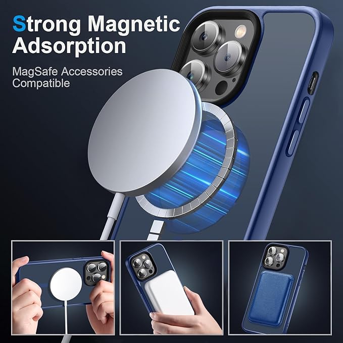 Magnetic Case for iPhone 14 Pro Max Case [10FT-Grade Drop Tested & Compatible with MagSafe] Translucent Anti-Fingerprint Anti Shockproof Protective Shell 6.7 Inch, Navy Blue