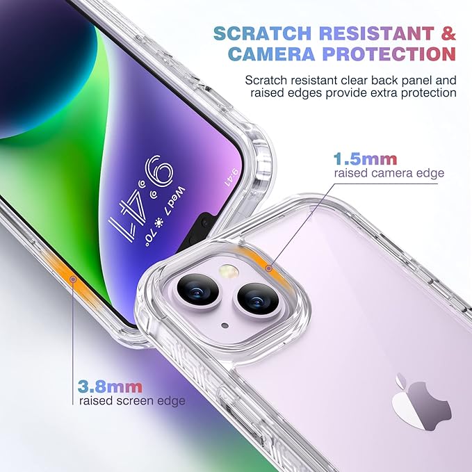 Diaclara Designed for iPhone 14 Case, Full Body Rugged Case with Built-in Touch Sensitive Anti-Scratch Screen Protector, with Camera Lens Protector for iPhone 14 6.1" (Clear)