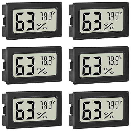 Humidity Meter Indoor Thermometer 6-Pack Mini Digital Thermometer Hygrometer Indoor Temperature Humidity Meters Gauge LCD Display Fahrenheit (℉) for Greenhouse, Reptile Tank, Cellar, Closet