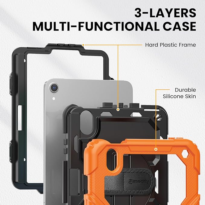 Timecity Case for iPad mini 7th/6th Generation 2024/2021 8.3 inch, Full-Body Protective for iPad mini 7/ Mini 6 Case with Screen Protector Pencil Holder Swivel Stand Hand/Shoulder Strap- Orange