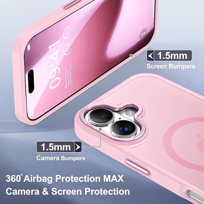 Newfuture Magnetic for iPhone 17 Case [Compatible with Magsafe] [Military Grade Drop Protection] Translucent Matte Anti-Scratch Shockproof Protective Phone Cover 6.3 Inch, Chalk Pink