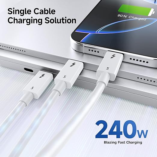 Cable Matters [Intel Certified] 80Gbps Thunderbolt 5 Cable with up to 120Gbps Bandwidth Boost and 240W Charging - 1m / 3.3ft, Compatible with Thunderbolt 4, USB4, and USB C, White