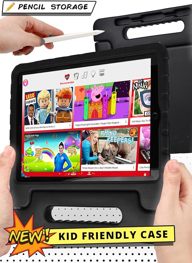 Official Cooper Dynamo Kids iPad Pro 12.9 Case for 1st/2nd Generation (2015/2017) | Unbreakable Protection, Magic Handle, Stand & Pencil Holder (NOT for 2018-2022 3rd-6th Gen) (Licorice Black)