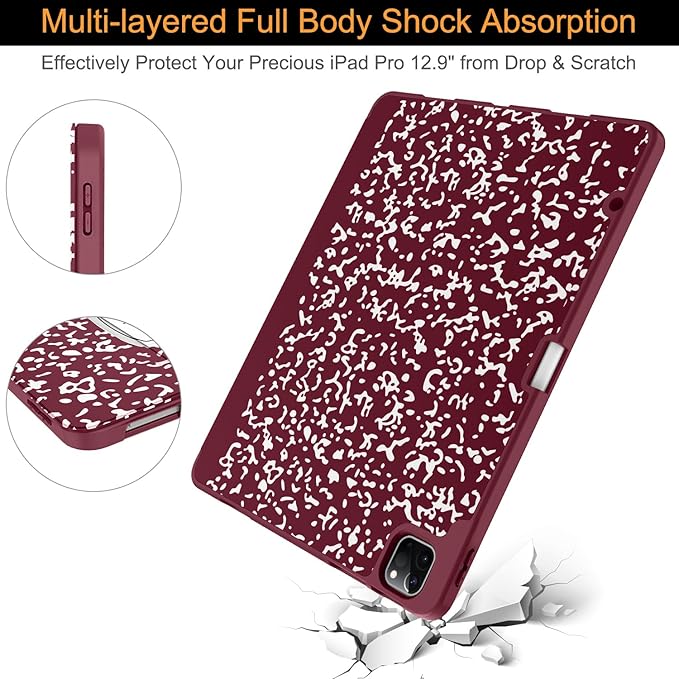 Soke Case for iPad Air 13 Inch (M4/M3/M2,2026-2024), iPad Pro 12.9" 6th/5th Generation with Pencil Holder(2021 2022 Release)-[Apple Pencil Charging + Auto Wake/Sleep] Soft Back Cover, Book Wine