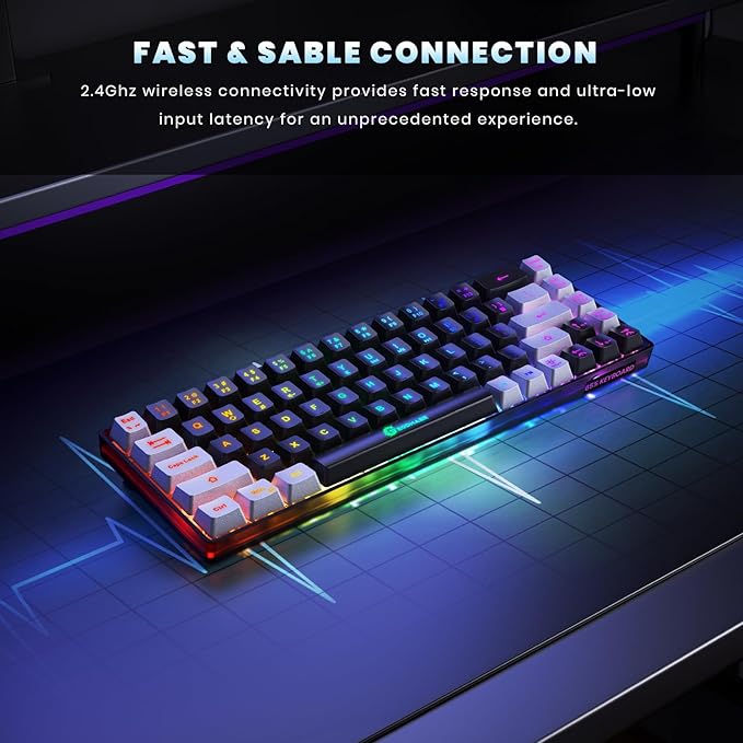 GEODMAER 65% Wireless Gaming Keyboard, Rechargeable Backlit Gaming Keyboard, 68 Keys Ultra-Compact Anti-ghosting No-Conflict Wireless Keyboard for PC Laptop Windows Gamer(Black-Grey)