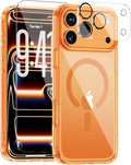 for iPhone 17 Pro Case, Compatible with MagSafe, Magnetic Slim Cover, Anti-Yellowing & Shockproof, Full Camera Protection, Includes Screen & Lens Protectors, Clear Orange Protective Case