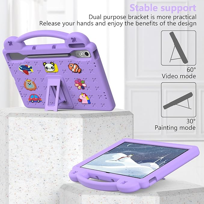 AKABEILA Compatible with Lenovo Tab P12 12.7 inch(2023) Tablet Case, Lightweight Shockproof Protective Case with Stand Handle & Shoulder Strap for Girl Kid Gift- Light Purple