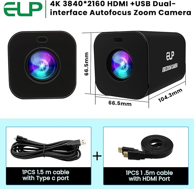 ELP 21X Zoom 4K 30fps USB Camera 1080P 60fps HDMI USB Webcam Autofocus Manual Focus PC Web Cam H.265 H.264 High Speed Web_Camera for Church Streaming Video Conference (21X Zoom)