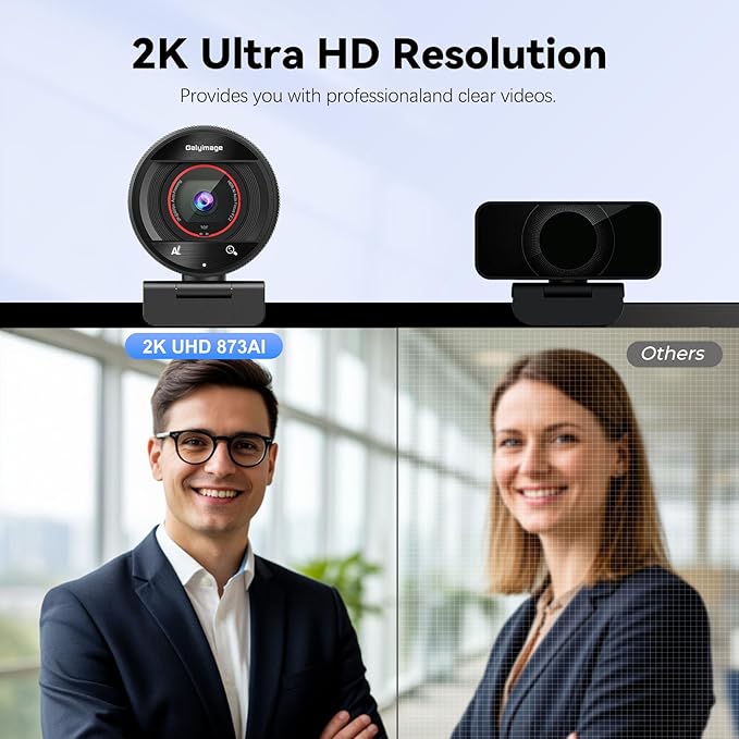 2K Webcam for pc with AI,Web Camera/8X Digital Zoom Computer Camera with USB 3.0/HDR/Dual Noise-Cancelling Mics，Zoom/Teams/Skype/Facetime/Meeting