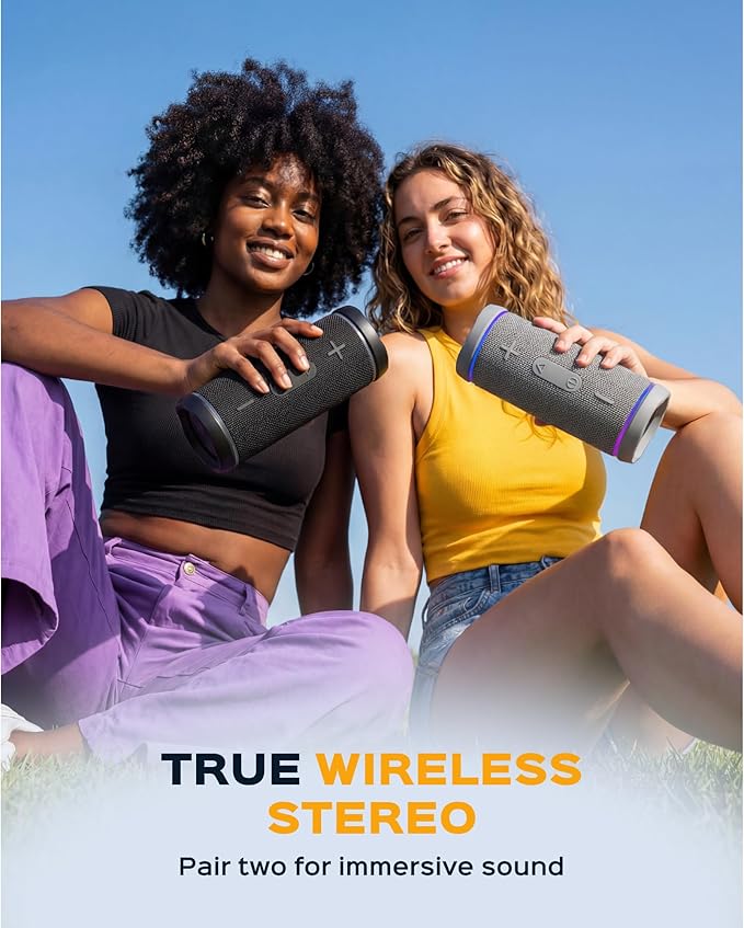 TREBLAB HD77 – Waterproof Bluetooth Speaker, 30W Loud 360° Sound, Deep Bass, IPX7, TWS Pairing, RGB Lights, 20H Battery, Portable Wireless Speaker for Outdoor, Beach, Camping, Party, Travel