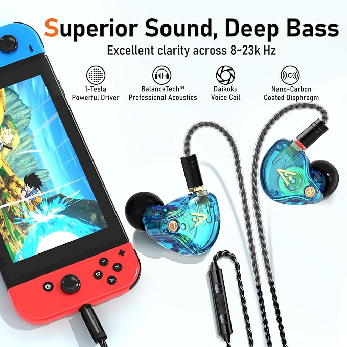 Vibes 202M Wired Earbuds - HiFi in Ear Monitor Headphones - Noise Isolating Ear Buds w/ Mic - Clear Sound, Deep Bass & Comfort-Fit Gaming Earphones - MMCX to 3.5mm & Silver Plated Cord, Carrying Case