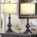 Lolikit Farmhouse Lamps Set of 2, Antique Vintage Rustic Touch Control Table Lamps with USB A+C Ports & AC Outlet, Retro Classic Bedside Nightstand Lamp for Living Room Bedroom Office Black