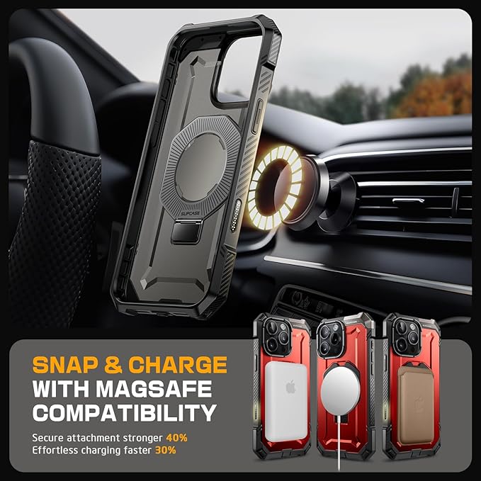 SUPCASE for iPhone 16 Pro Max Case with Camera Control Capture Button (Unicorn Beetle Grip), [Built-in Stand] [Compatible with MagSafe] Heavy Duty Magnetic Phone Case for iPhone 16 Pro Max, Ruddy