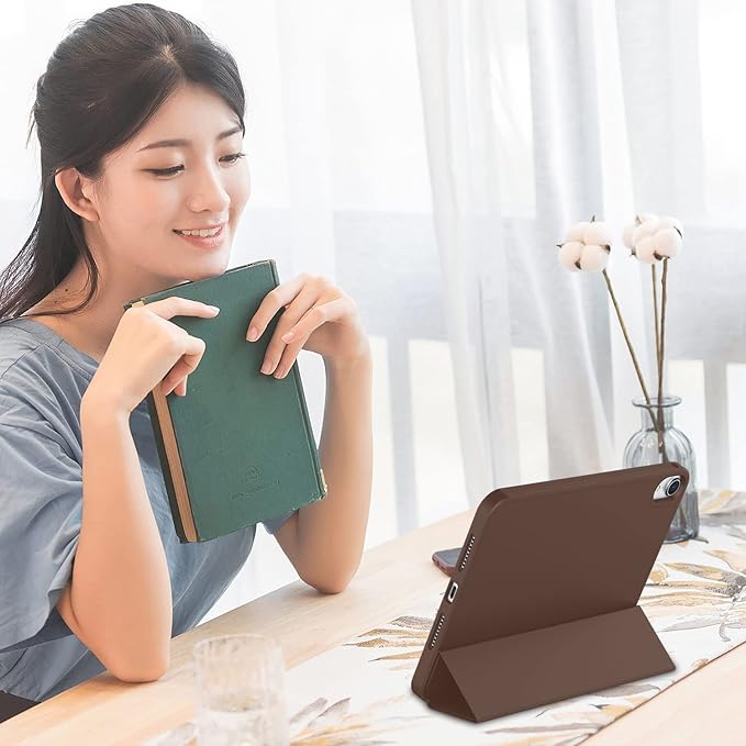 iMieet iPad mini 7 Case 2024 (A17 Pro), iPad mini 6 Case (8.3-Inch,2021 Model), iPad mini 7th/6th Generation Case with Pencil Holder, Trifold Stand Smart Case with Soft TPU Back,Chocolate