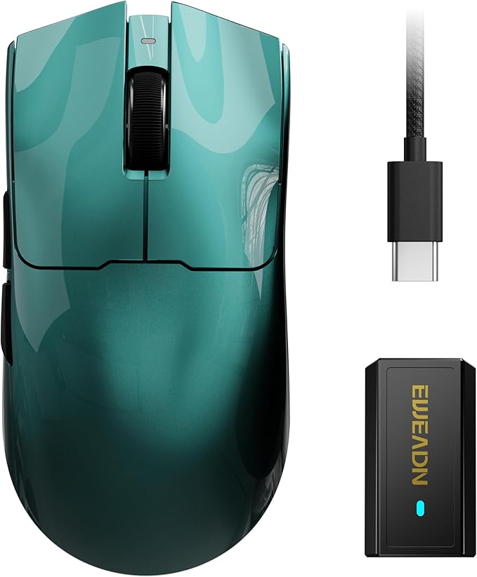EWEADN S9 Max Wireless Gaming Mouse, 59G Ergonomic Computer Mouse, Triple Modes, 8K Polling, 26K DPI, PAW3395 Optical Sensor, Kailh Switch, 250h Battery Life, Programmable for PC/Win/Mac(Green)
