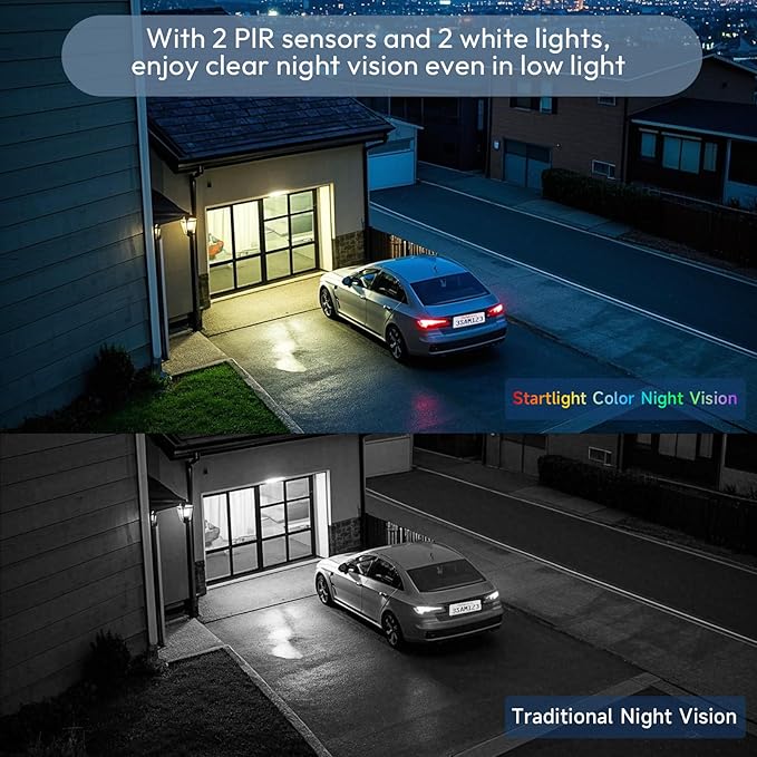 2.4G/5G WiFi Camera for Home Security with Double Solar Panels, 2K Solar Security Camera Wireless Outdoor, Color Night Vision, 2-Way Talk, Spotlight, Siren,IP66, Cloud/SD, AI Detection, Works w/Alexa