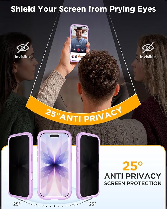Miracase Magnetic for iPhone 17 Case with Privacy Screen Protector [Compatible with MagSafe],Full Camera Protection and Full Body Shockproof Bumper 17 Phone Cover 6.3", Taro Purple