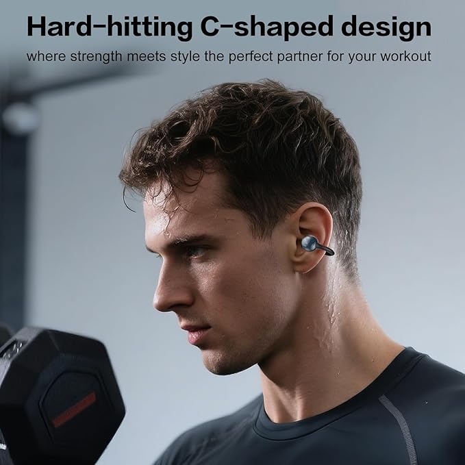ZIHNIC S26 Wireless Clip on Earbuds, Open Ear Wireless Bluetooth 5.4 Headphones with Mic, IPX5 Waterproof, 35Hr Play time, Light Weight -Black