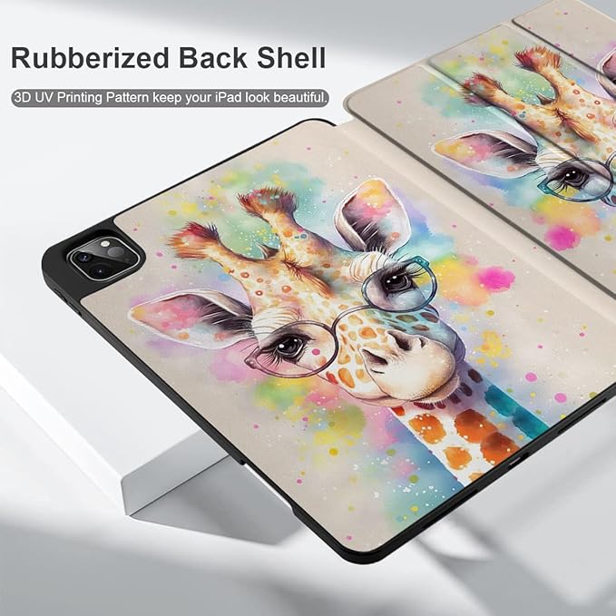 MEEgoodo Case for iPad Pro 12.9 Case M2 6th/5th/4th/3rd Generation 2022 2021 2020 2018, Protective Tablet Cover with Soft Back Shell for Kids, Giraffe