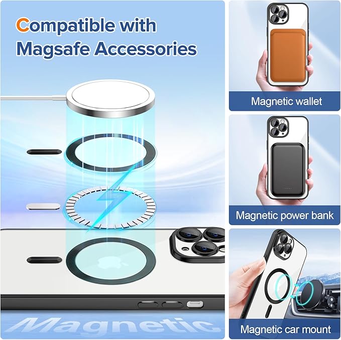Hython Magnetic Clear for iPhone 11 Pro Case with Camera Lens Protector [Compatible with MagSafe] Luxury Plating Edge Slim Soft TPU Cover Protective Phone Case for iPhone 11 Pro 5.8", Matte Black