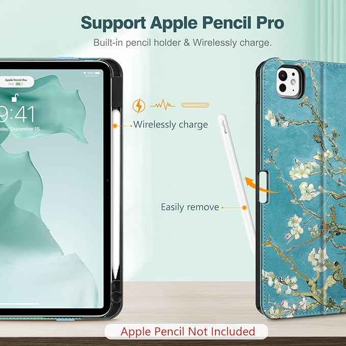 Fintie Folio Case for iPad Pro 11-inch (M5) 2025 / (M4) 2024, Magnetic Multi-Angle Smart Stand Cover with Built-in Pencil Holder & Pocket, Auto Sleep/Wake, Blossom
