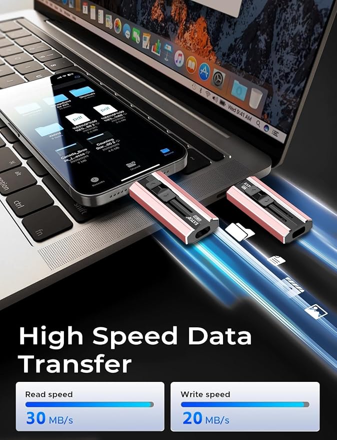 EATOP 256GB Dual Interface Flash Drive, No App Required, Portable USB Storage Memory Stick for iPhone, iPad, Android, PC & Mac – Easily Stores Photos, Videos & Files (Light Pink)