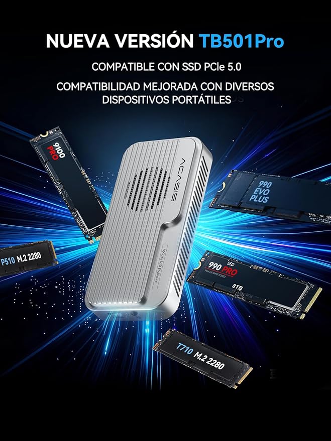 ACASIS 80Gbps M.2 NVMe SSD Enclosure, with Cooling Fan, Compatible with Thunderbolt5/USB4 V2.0, Back Compatible with Thunderbolt4/USB4 V1.0, USB3.2/3.1/3.0 (TB501 Pro) (Silver)