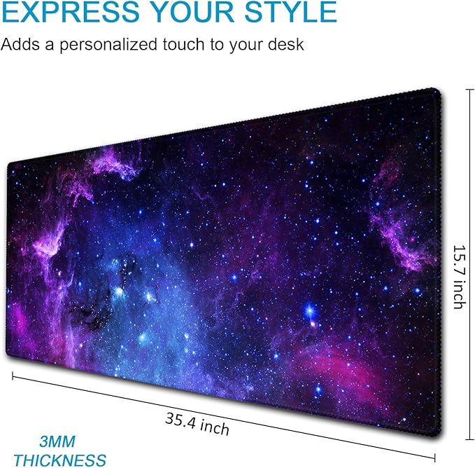 XXL Waterproof Office Desk Pad Protector 35.4x15.7 Inch - Extended Gaming Mouse Pad with Non-Slip Rubber Base, Thickened Keyboard Mat, Stitched Edges & Galaxy Star Design