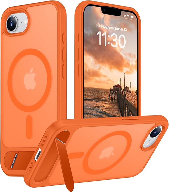 Magnetic Compatible with iPhone 16E Case, [Built-in Invisible Kickstand][Compatible with MagSafe][Military Grade Shockproof] Slim Translucent Matte Case for iPhone 16E 6.1" 2025