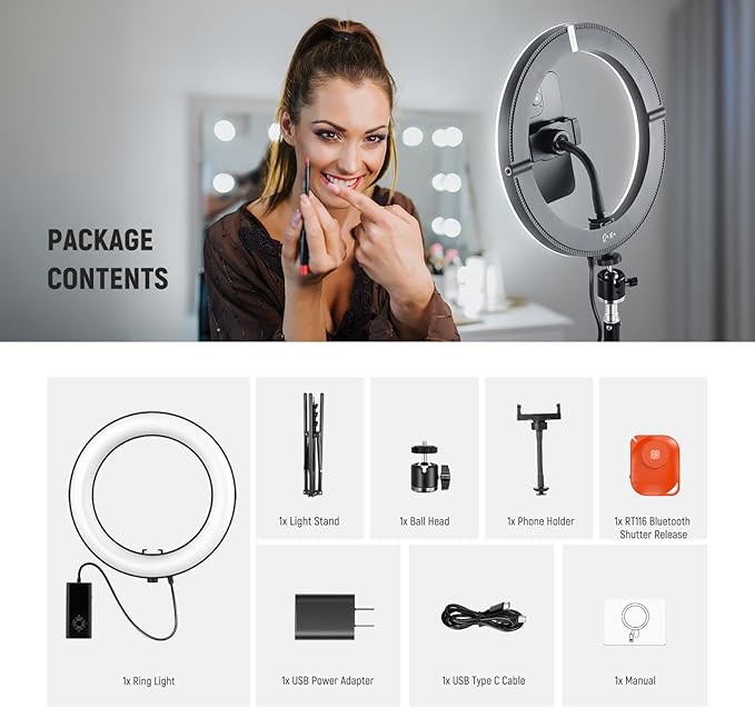 NEEWER 10" 20W High Power LED Ring Light for Phone with 71" Tripod Stand, Bi Color Ringlight, Phone Holder Compatible with iPhone for Video Recording Selfie Makeup Studio Live Streaming TikTok, RH10B