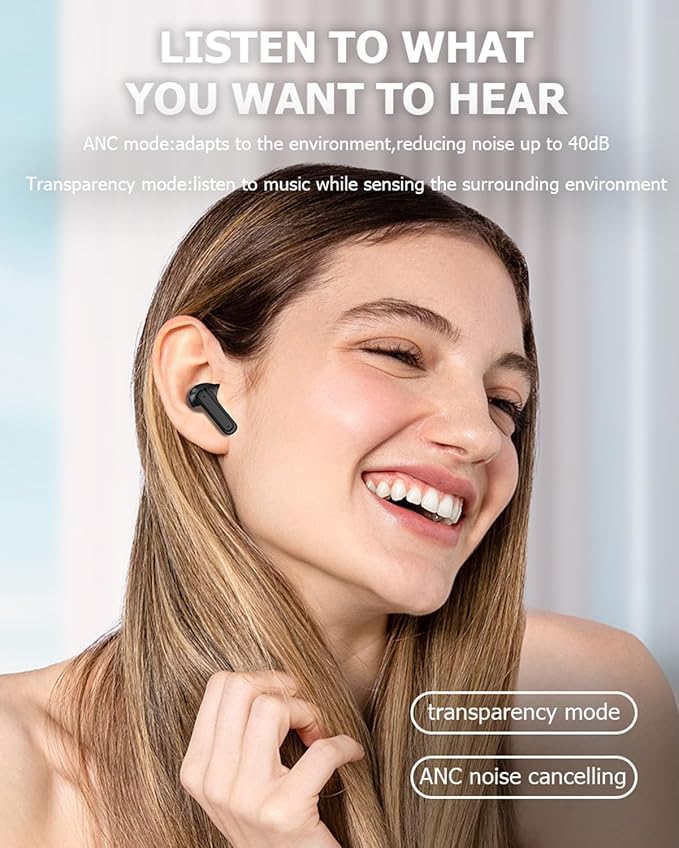 Wireless Touchscreen Earbuds with Smart Touch Screen Case - True Wireless Bluetooth ANC Active Noise Cancelling Earbuds - Blue Tooth Earphones for iPhone Android In Ear Headphones