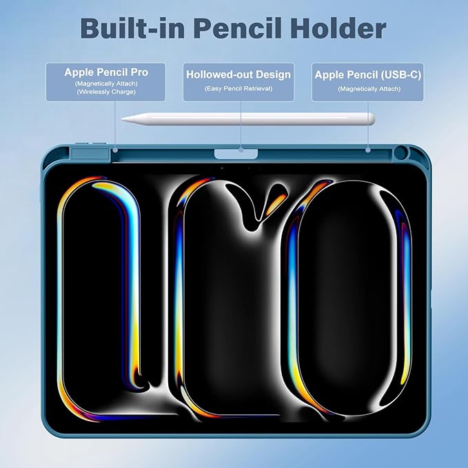 Akkerds for iPad Pro 11 Inch Case (M5/M4) 2025/2024 6th/5th Generation with Pencil Holder, for iPad Pro Case 11 Inch with Trifold Stand Protective Cover/Soft TPU Back, Auto Wake/Sleep, Peacock Blue