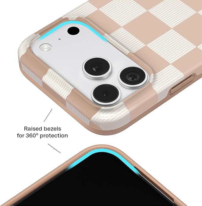 VELVET CAVIAR Case for iPhone 17 Pro | Compatible with MagSafe | 10ft Drop Tested | Protective Designer Cases | Nude Vibe Checkered 2.0